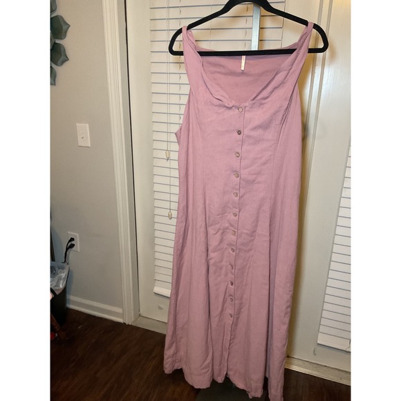 Free People Button Front Midi Dress Sleeveless Casual Pink L - Picture 1 of 11